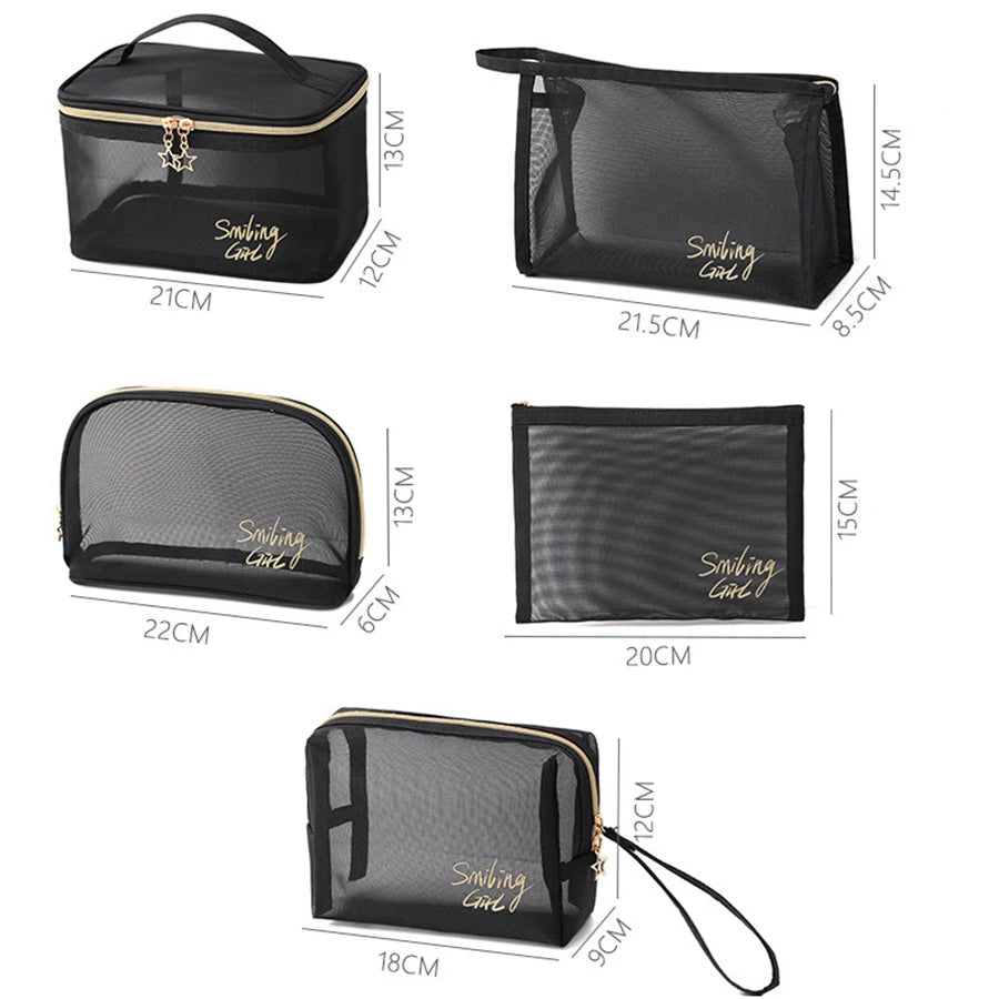 set de neceseres de maquillaje de malla transparente
