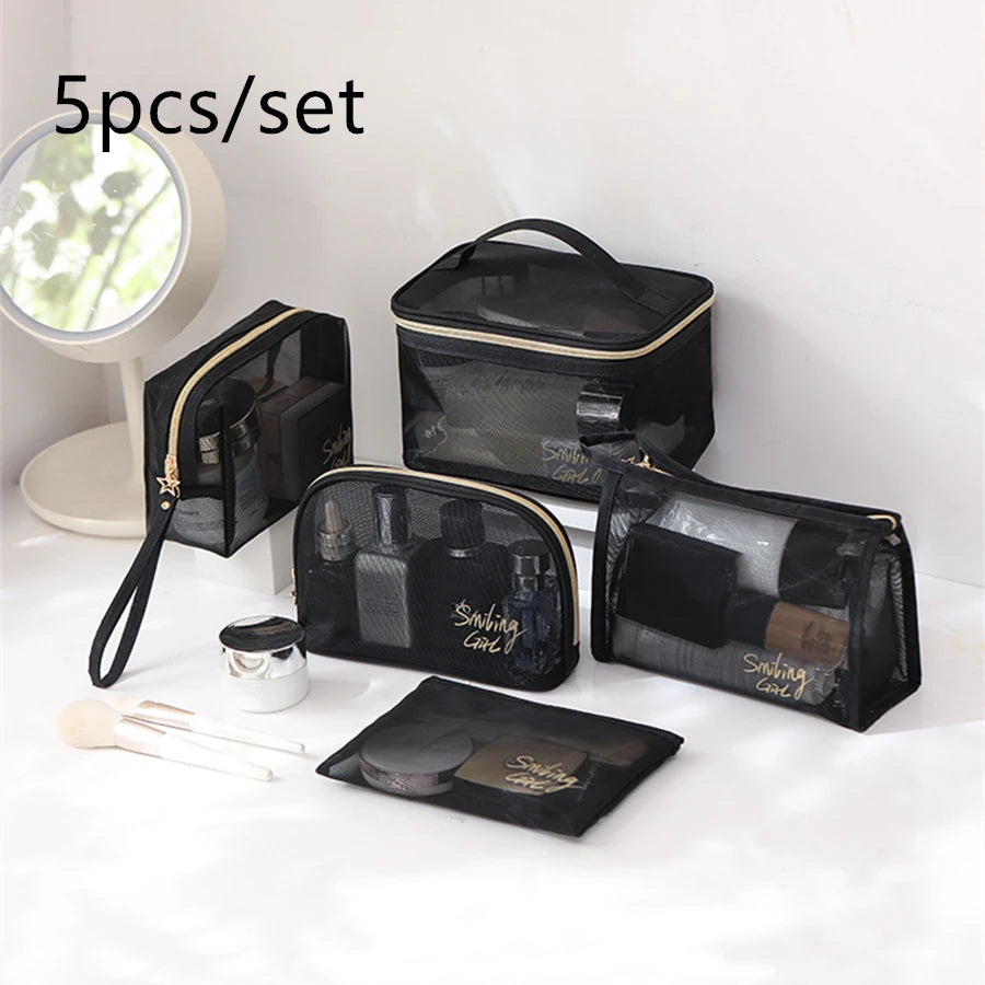 set de neceseres de maquillaje de malla transparente