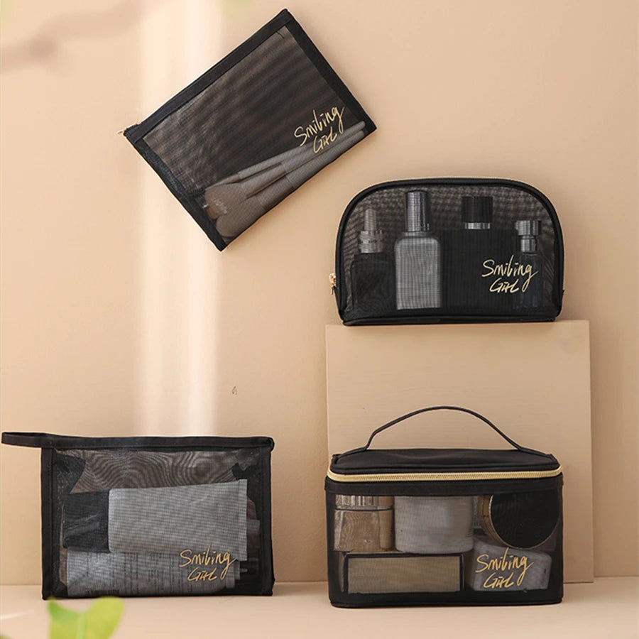 set de neceseres de maquillaje de malla transparente
