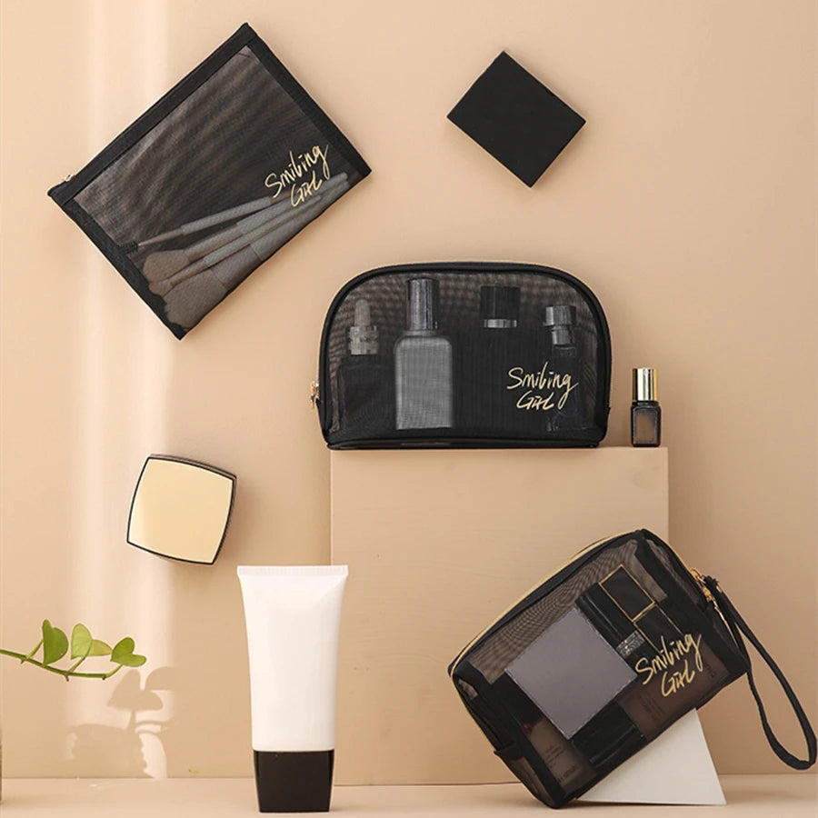 set de neceseres de maquillaje de malla transparente