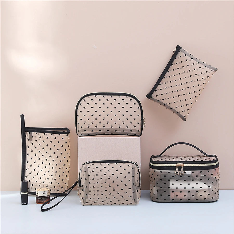 set de neceseres de maquillaje de malla transparente