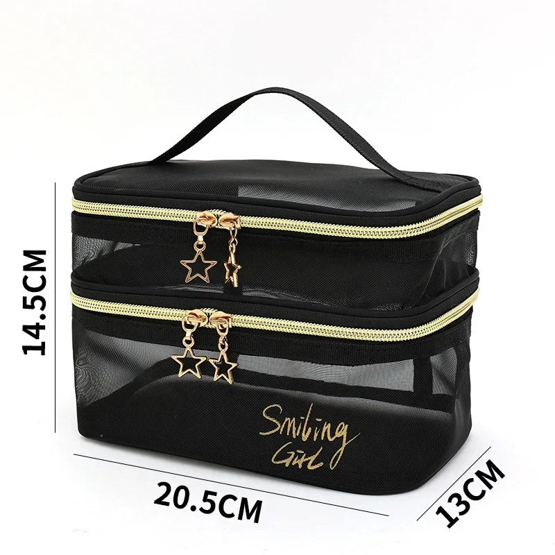 set de neceseres de maquillaje de malla transparente